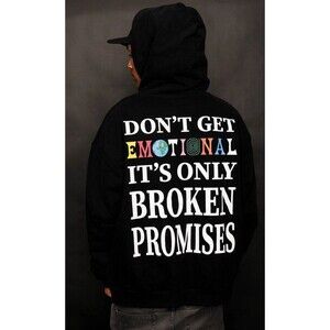 Broken Promises Emotional Black Hoodie Sweatshirt Pullover - Men's Medium